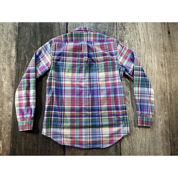 Ralph Lauren Blue Purple Green Plaid Cotton Long Sleeve Shirt Med Mens Preppy - Picture 6 of 9